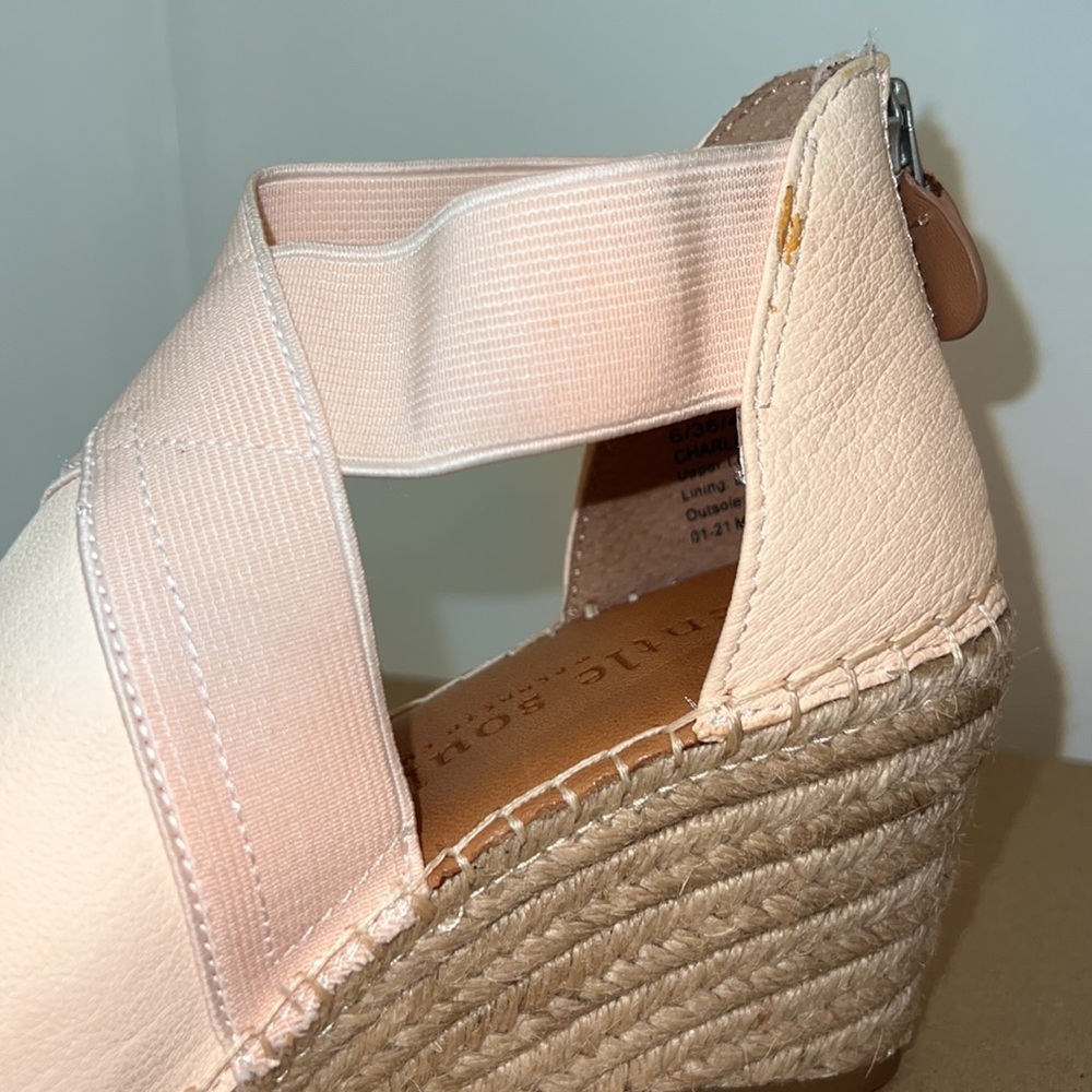 SALE โจ Kenneth Cole Charli Suede Cross Elastic Espadrille Wedge Heels Blush Pink - Picture 13 of 13